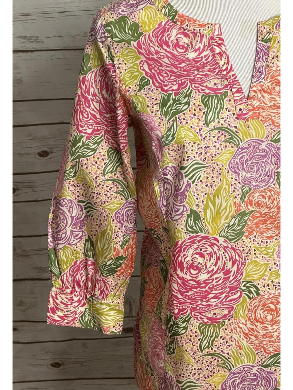 Brooks Brothers LIBERTY 100% cotton split V-neck tunic top/shirt Size Medium - Picture 3 of 8